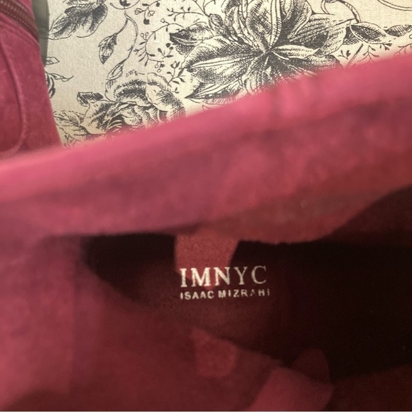 IMNYC  Sz 7.5 Isaac Mizrahi Suede w/ Gold Accent Stacked Heel Frances Booties - Picture 7 of 14